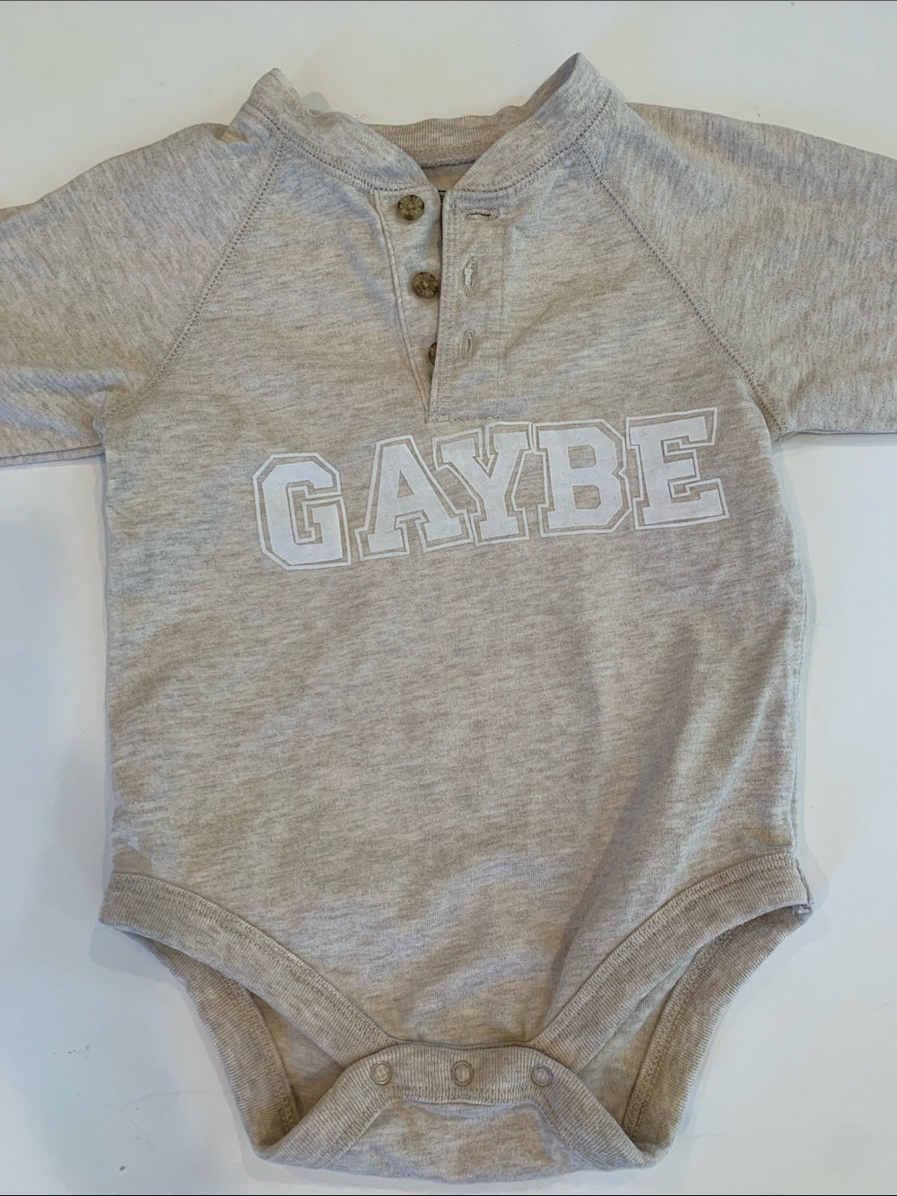 Faded Glory Infant Baby Boy Gaybe Neutral Beige Henley One-Piece Cotton Bodysuit